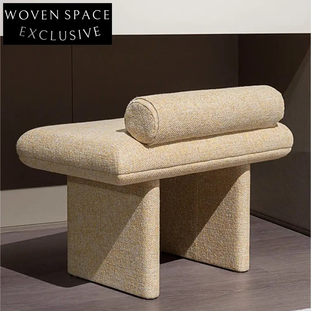 Modern Plush Teddy Fabric Ottoman, Versatile Living Room Accent Stool