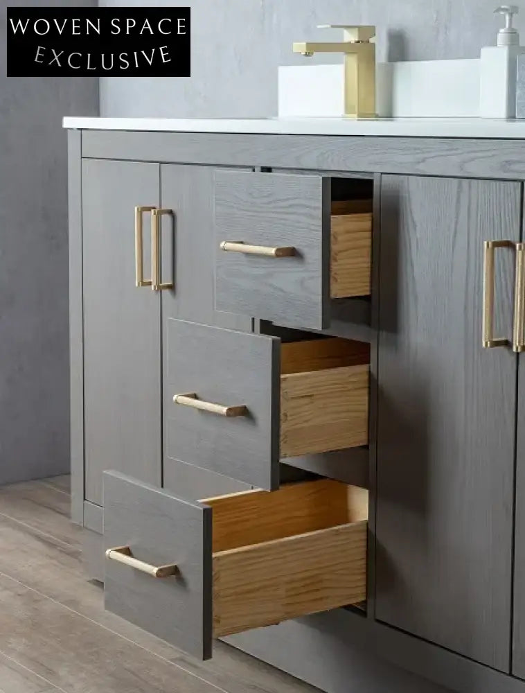 Modern Plywood Bathroom Vanity Cabinet, Soft-Close Doors, Integrated Storage