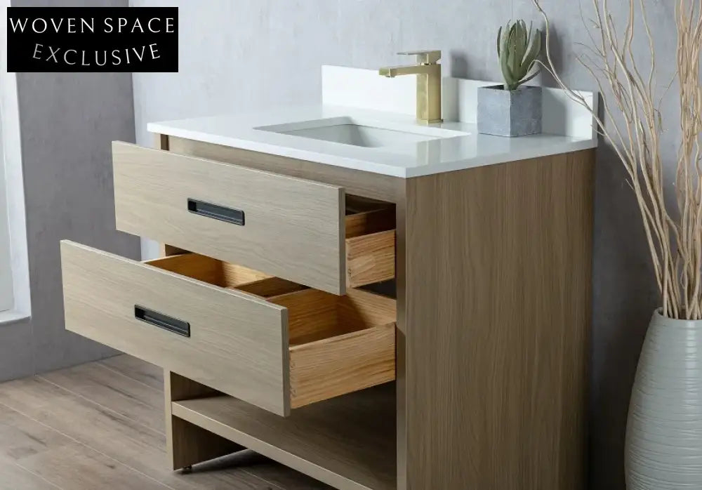 Modern Plywood Single Sink Bathroom Vanity Cabinet with Soft-Close Drawers