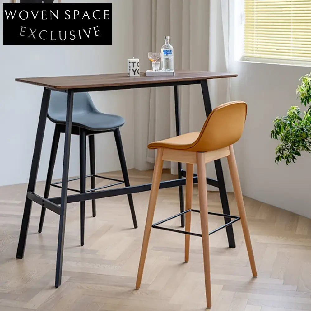 Modern PU Leather Wood Leg Bar Stool with Footrest