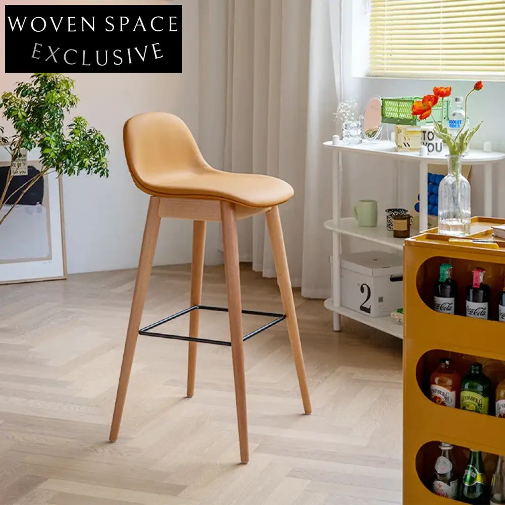 Modern PU Leather Wood Leg Bar Stool with Footrest