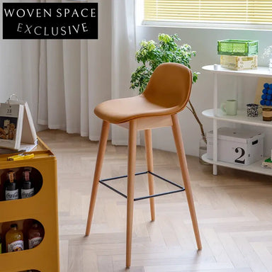 Modern PU Leather Wood Leg Bar Stool with Footrest