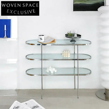 Modern Purple Glass 3-Tier Console Table - Elegant Metal Frame Display Shelf
