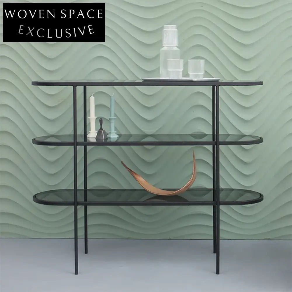 Modern Purple Glass 3-Tier Console Table - Elegant Metal Frame Display Shelf