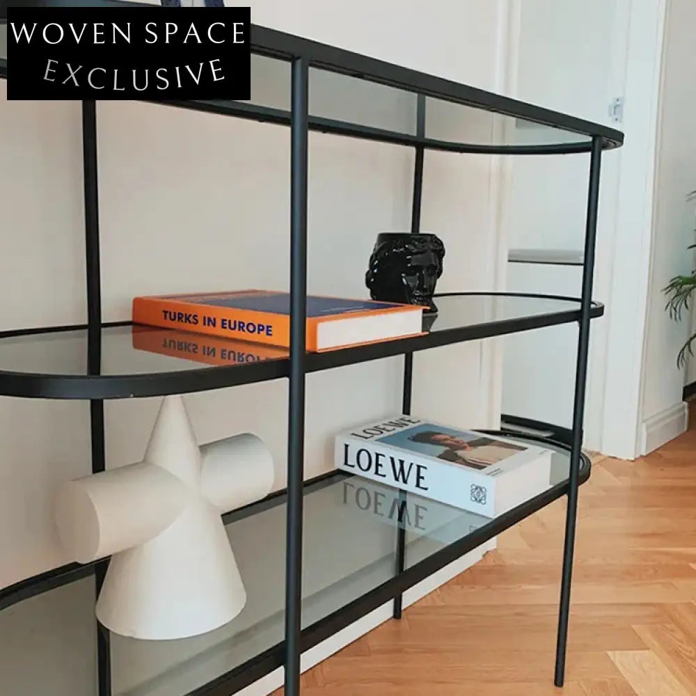 Modern Purple Glass 3-Tier Console Table - Elegant Metal Frame Display Shelf