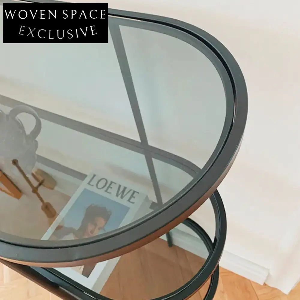 Modern Purple Glass 3-Tier Console Table - Elegant Metal Frame Display Shelf