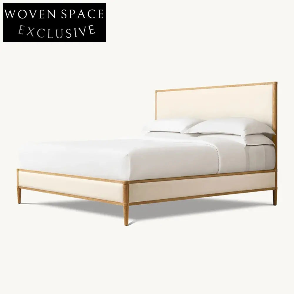 Modern Queen King Upholstered Bed Frame with Tall Linen Headboard Furniture