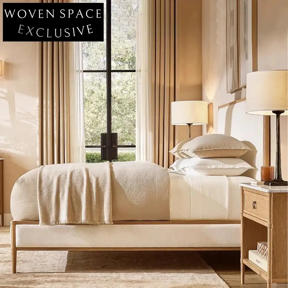 Modern Queen King Upholstered Bed Frame with Tall Linen Headboard Furniture