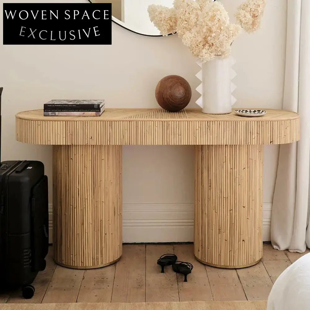 Modern Rattan Design Solid Wood Living Room Coffee Table Set