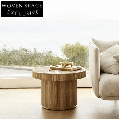 Modern Rattan Design Solid Wood Living Room Coffee Table Set