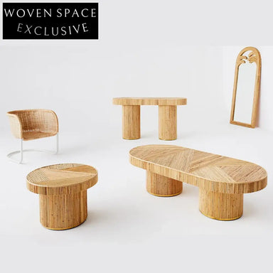 Modern Rattan Design Solid Wood Living Room Coffee Table Set