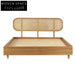 Modern Rattan King Size Bed, Solid Wood Frame, Elegant Bedroom Furniture Piece