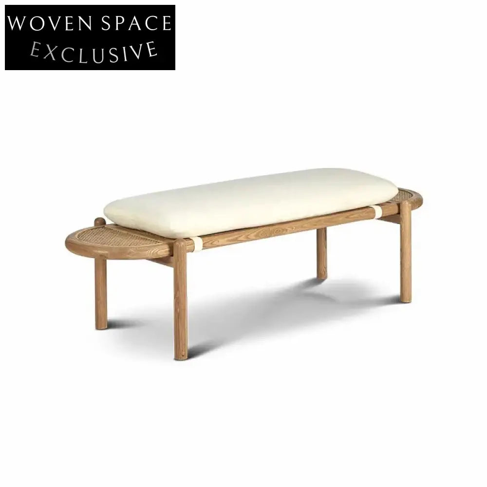 Modern Rattan Solid Wood Entryway Bench, Bedroom End Stool, Living Room Chair