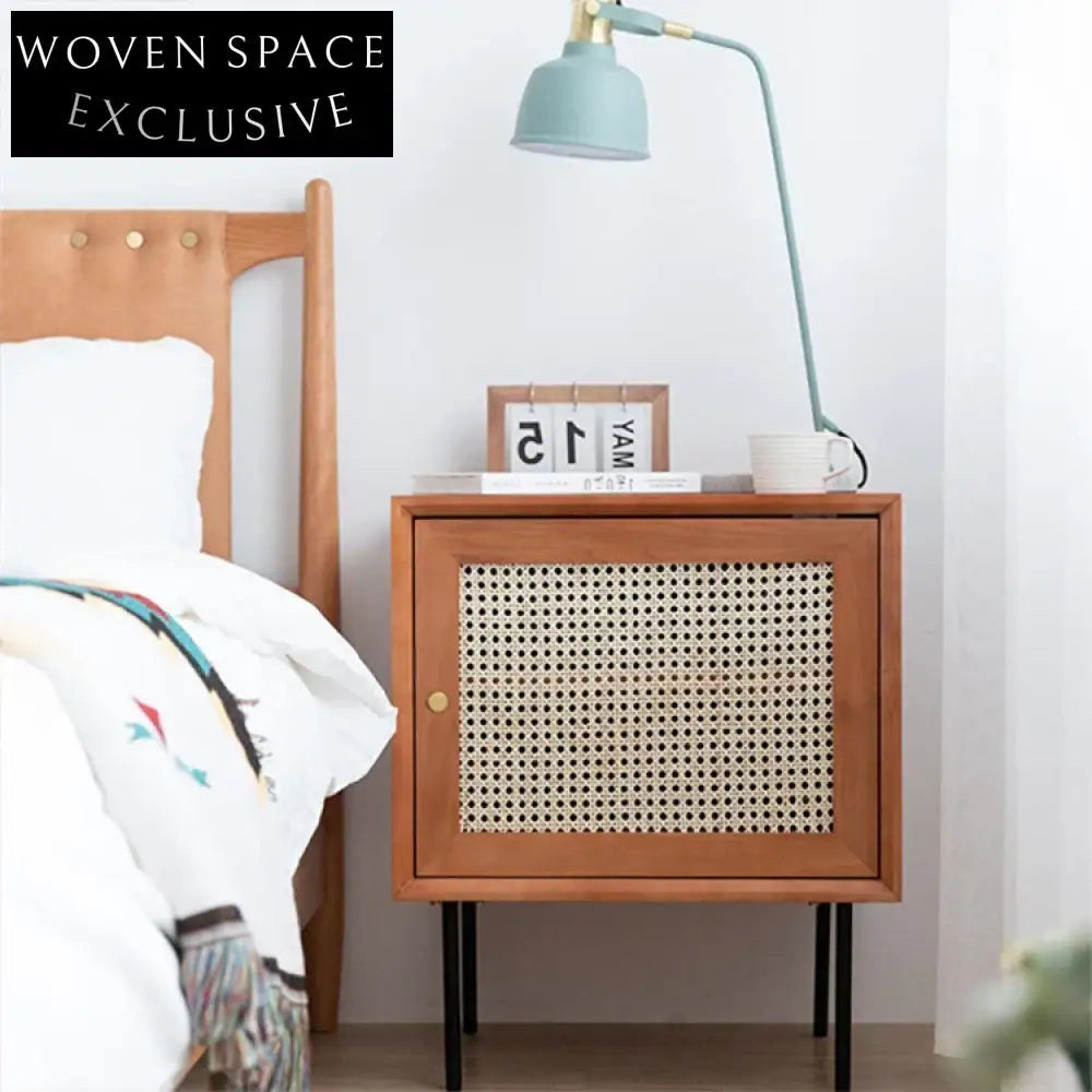 Modern Rattan Solid Wood Living Room Storage Cabinet Locker Side Sofa Organizer