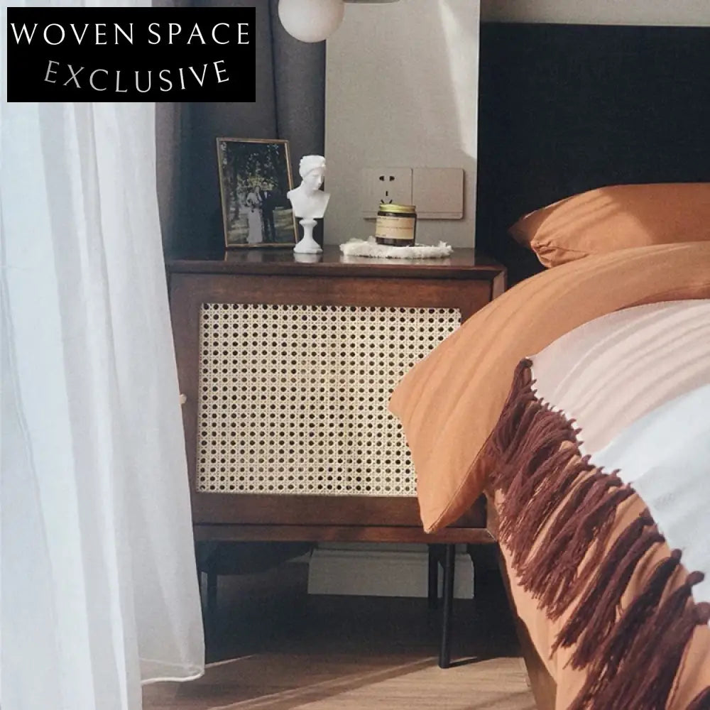 Modern Rattan Solid Wood Living Room Storage Cabinet Locker Side Sofa Organizer