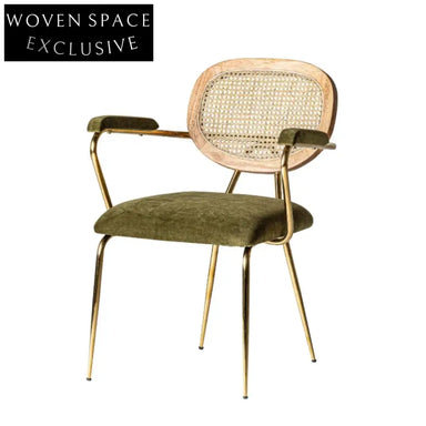 Modern Rattan Woven Fabric Metal Dining Armchair for Living Room & Restaurant