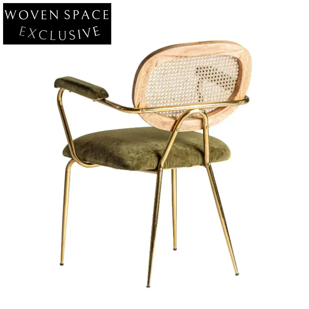 Modern Rattan Woven Fabric Metal Dining Armchair for Living Room & Restaurant