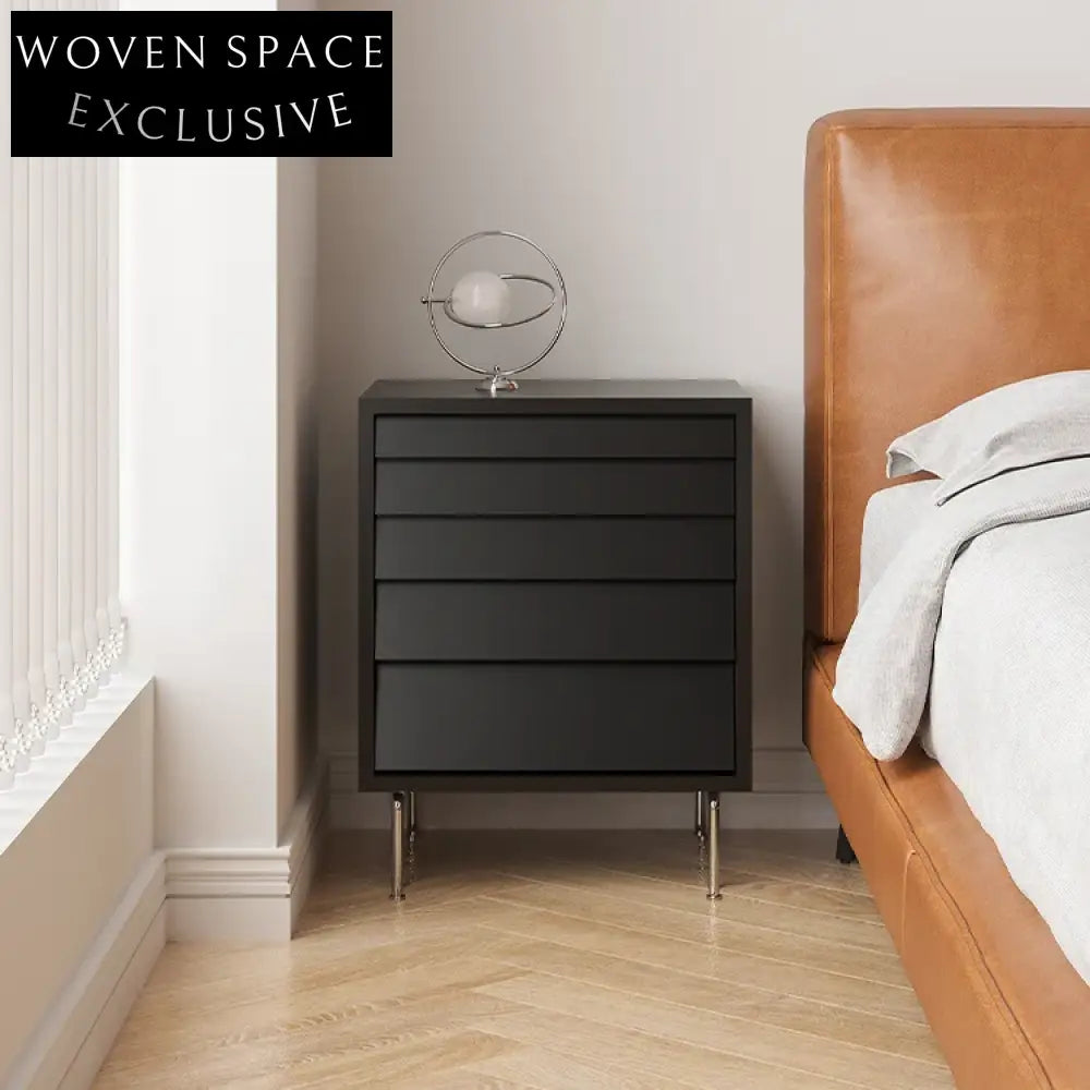 Modern Rectangle Black Bedside Nightstand with Durable Wooden Metal Drawer Table