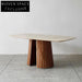 Modern Rectangle Marble Dining Table with Stainless Steel Base and Wood Veneer