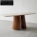 Modern Rectangle Marble Dining Table with Stainless Steel Base and Wood Veneer