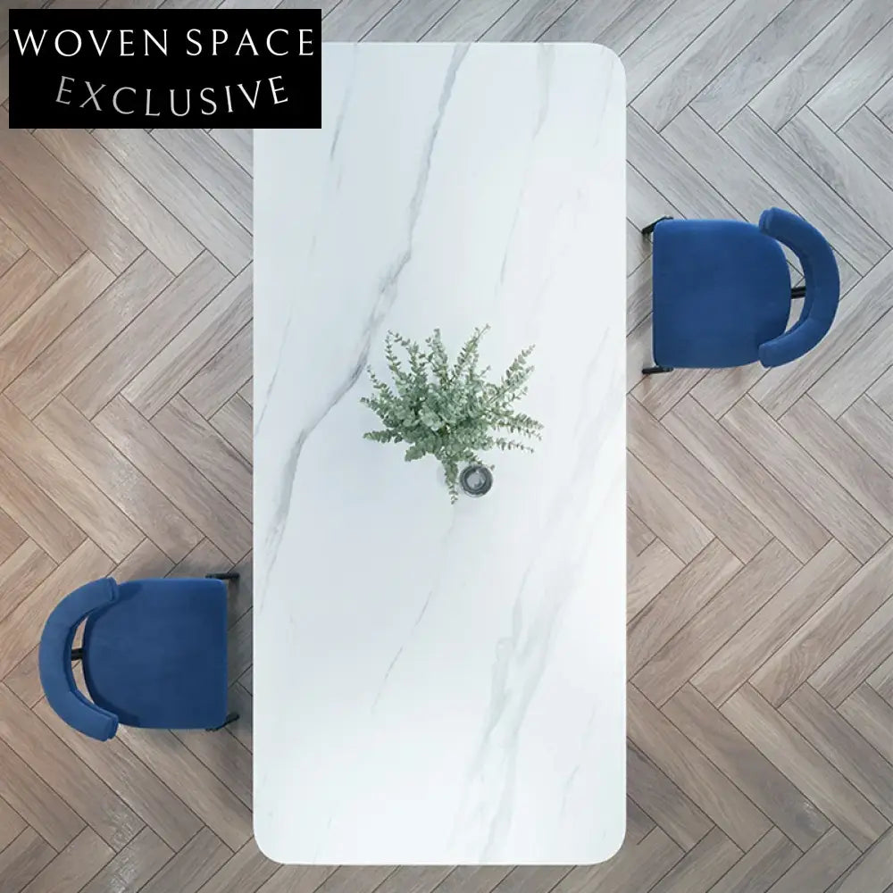 Modern Rectangle Slate Top Toughened Glass Dining Table for 6-8 People