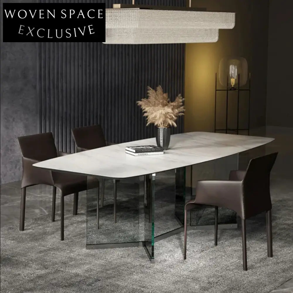 Modern Rectangle Slate Top Toughened Glass Dining Table for 6-8 People