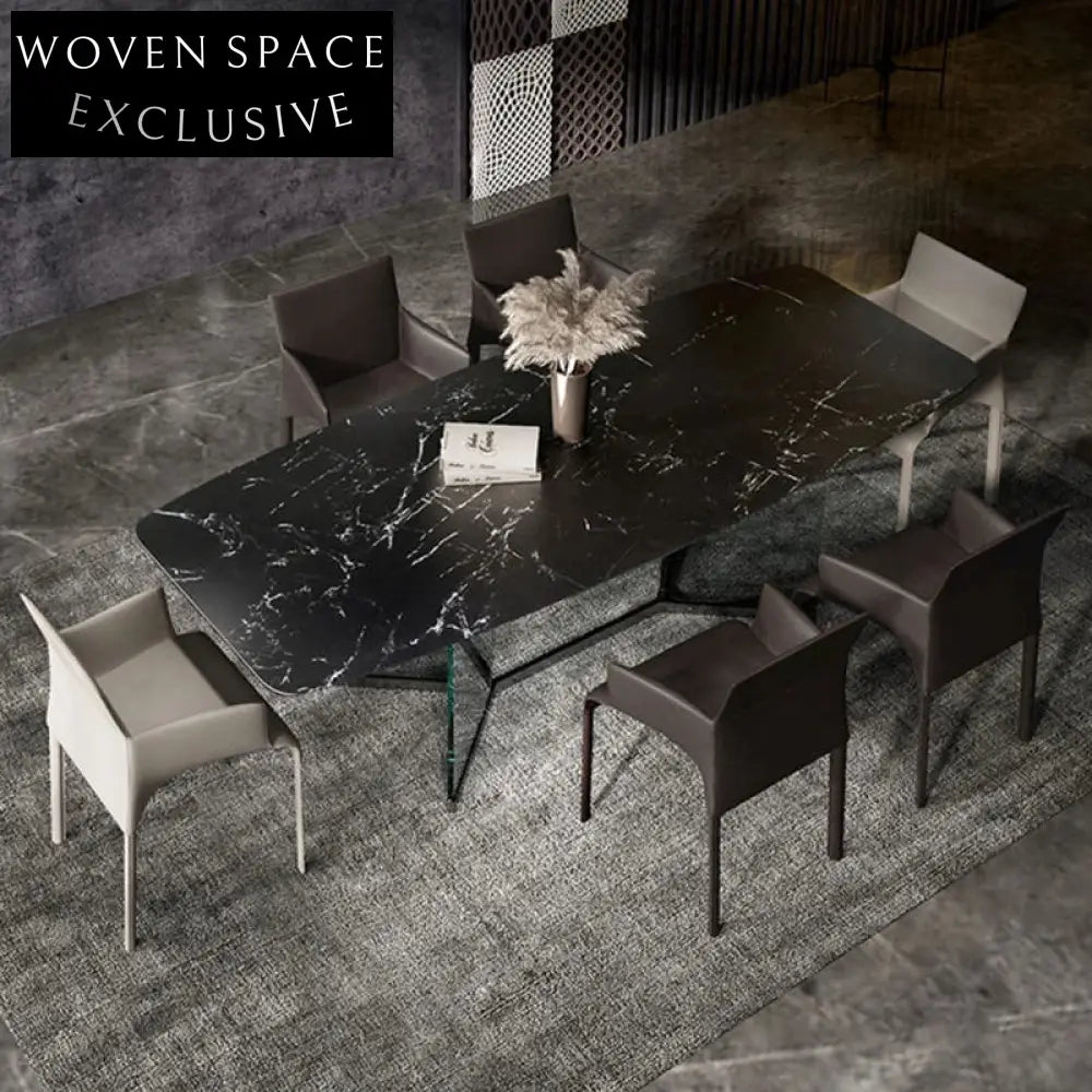 Modern Rectangle Slate Top Toughened Glass Dining Table for 6-8 People