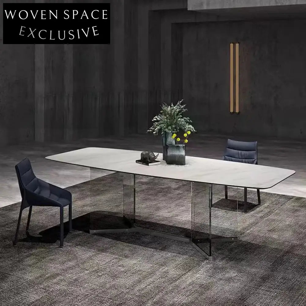 Modern Rectangle Slate Top Toughened Glass Dining Table for 6-8 People