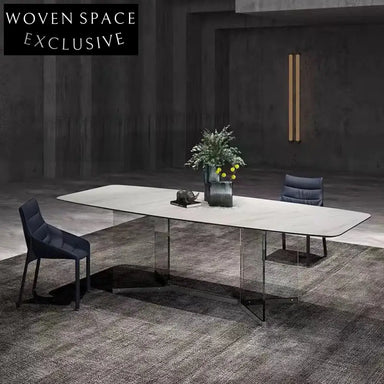 Modern Rectangle Slate Top Toughened Glass Dining Table for 6-8 People