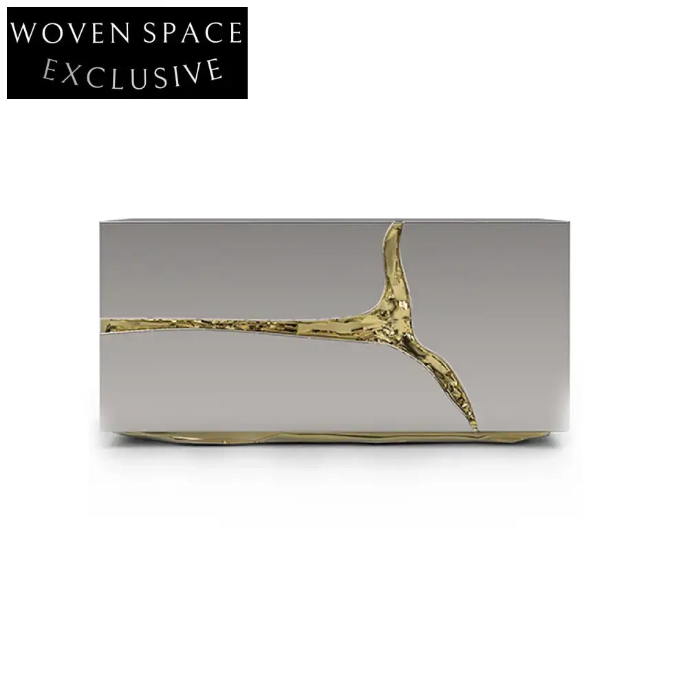 Modern Rectangle Solid Wood Frame Golden Crack Two-Drawer Accent Cabinet