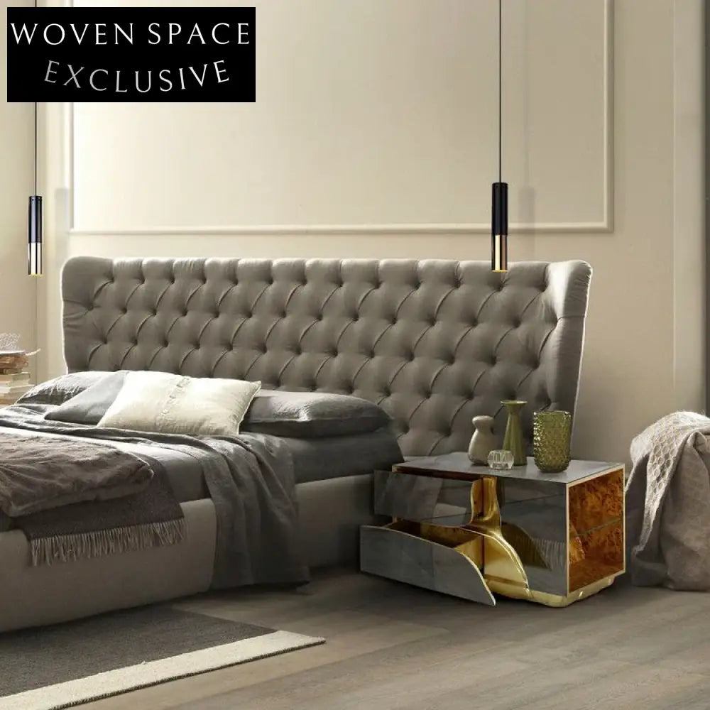 Modern Rectangle Solid Wood Frame Golden Crack Two-Drawer Accent Cabinet