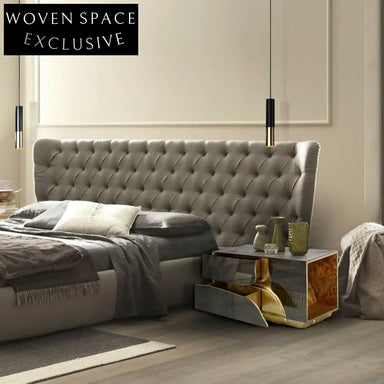 Modern Rectangle Solid Wood Frame Golden Crack Two-Drawer Accent Cabinet