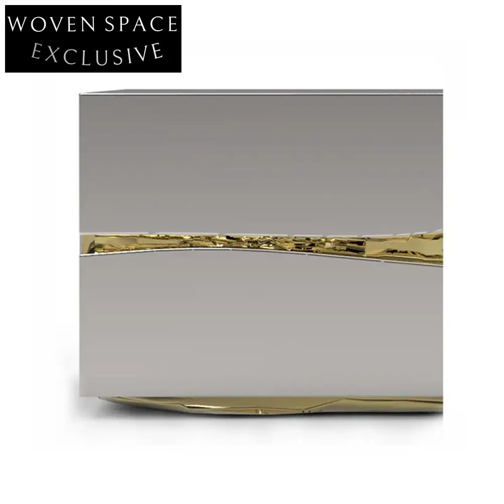 Modern Rectangle Solid Wood Frame Golden Crack Two-Drawer Accent Cabinet