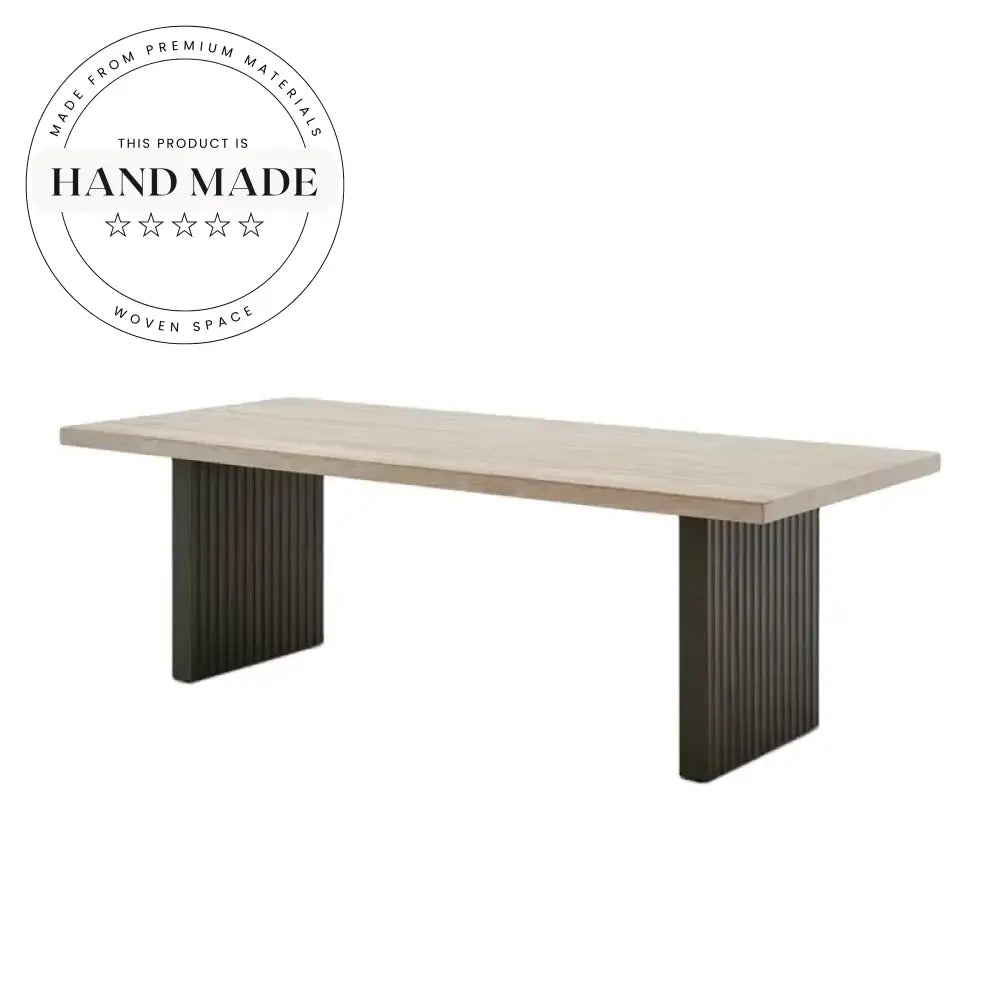 Modern Rectangle Travertine Stone Top Solid Wood Large Dining Table