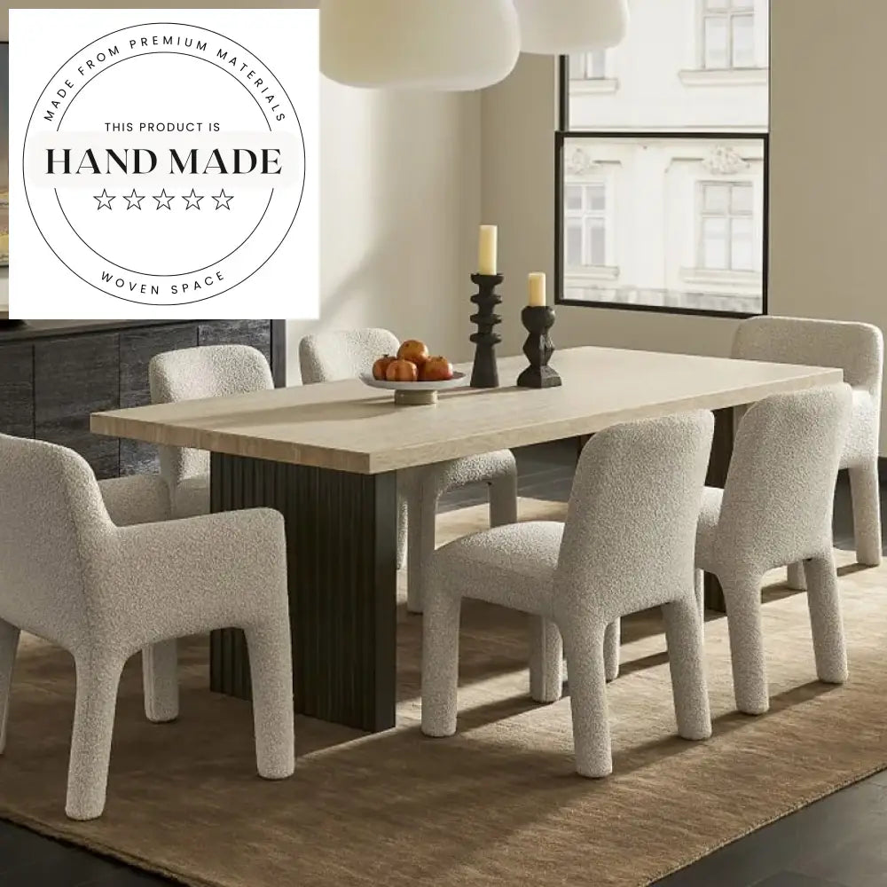 Modern Rectangle Travertine Stone Top Solid Wood Large Dining Table