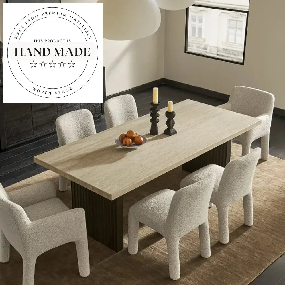 Modern Rectangle Travertine Stone Top Solid Wood Large Dining Table