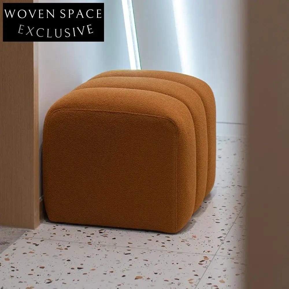 Modern Rectangle Wooden Caterpillar Ottoman, Soft Teddy Fabric Footrest Stool