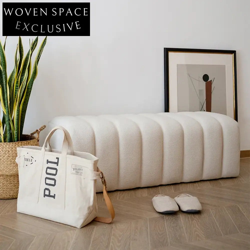 Modern Rectangle Wooden Caterpillar Ottoman, Soft Teddy Fabric Footrest Stool