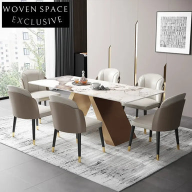 Modern Rectangular 6-Seat White Slate Top Metal Base Dining Table