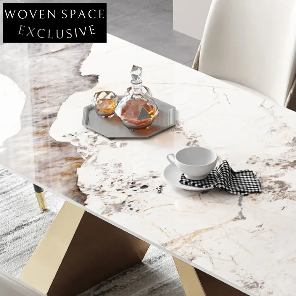 Modern Rectangular 6-Seat White Slate Top Metal Base Dining Table