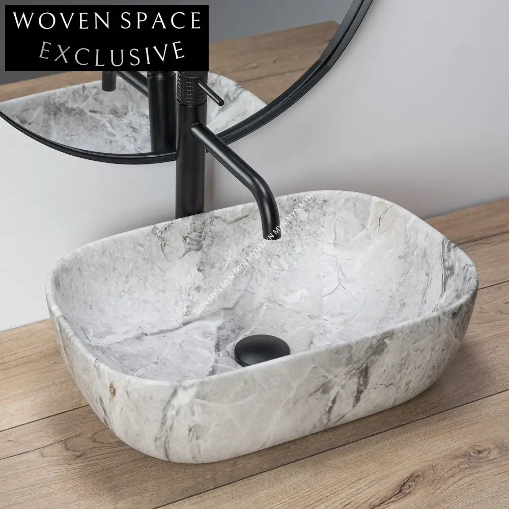 Modern Rectangular Ceramic Countertop Vessel Bathroom Wash Basin with Color Options