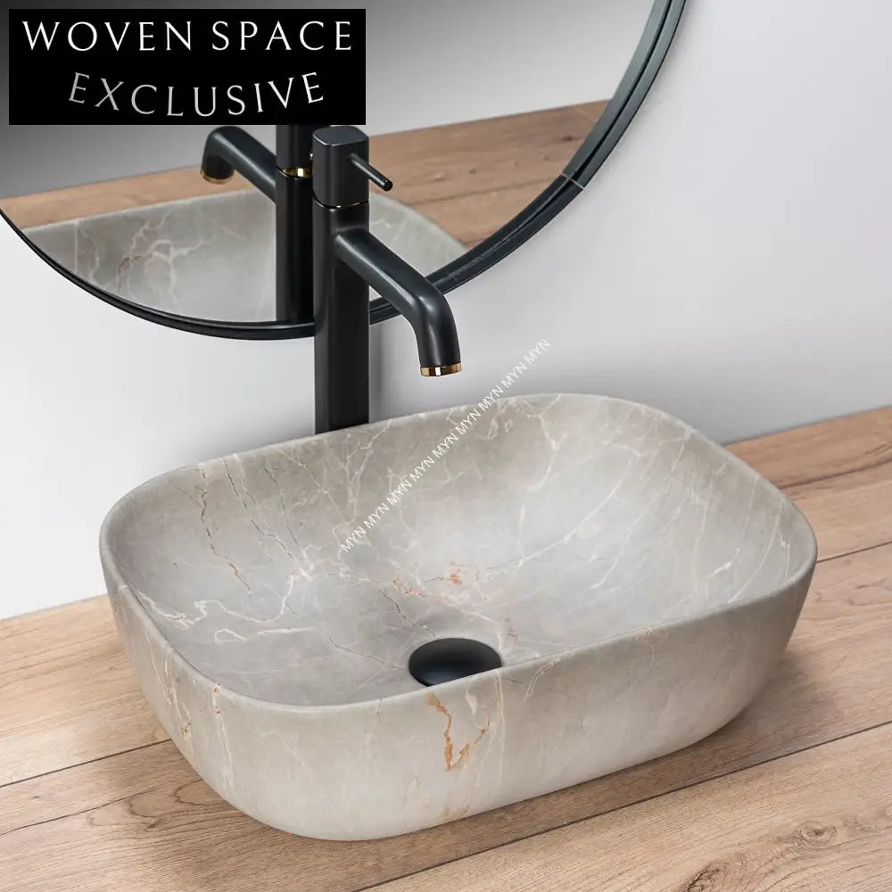 Modern Rectangular Ceramic Countertop Vessel Bathroom Wash Basin with Color Options