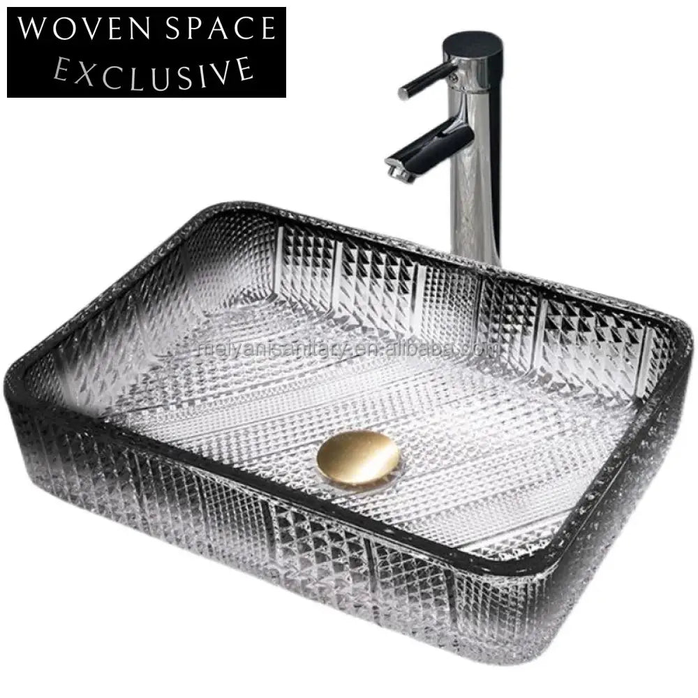 Modern Rectangular Clear Glass Vessel Sink for Bathroom Vanities, Elegant Basin