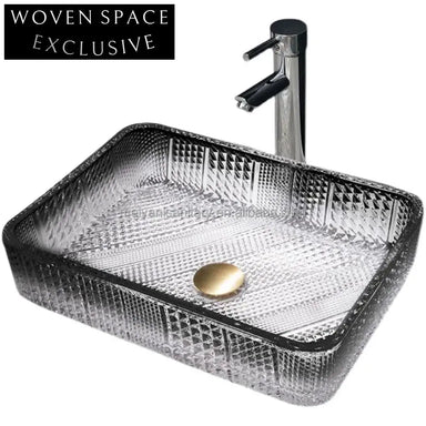 Modern Rectangular Clear Glass Vessel Sink for Bathroom Vanities, Elegant Basin