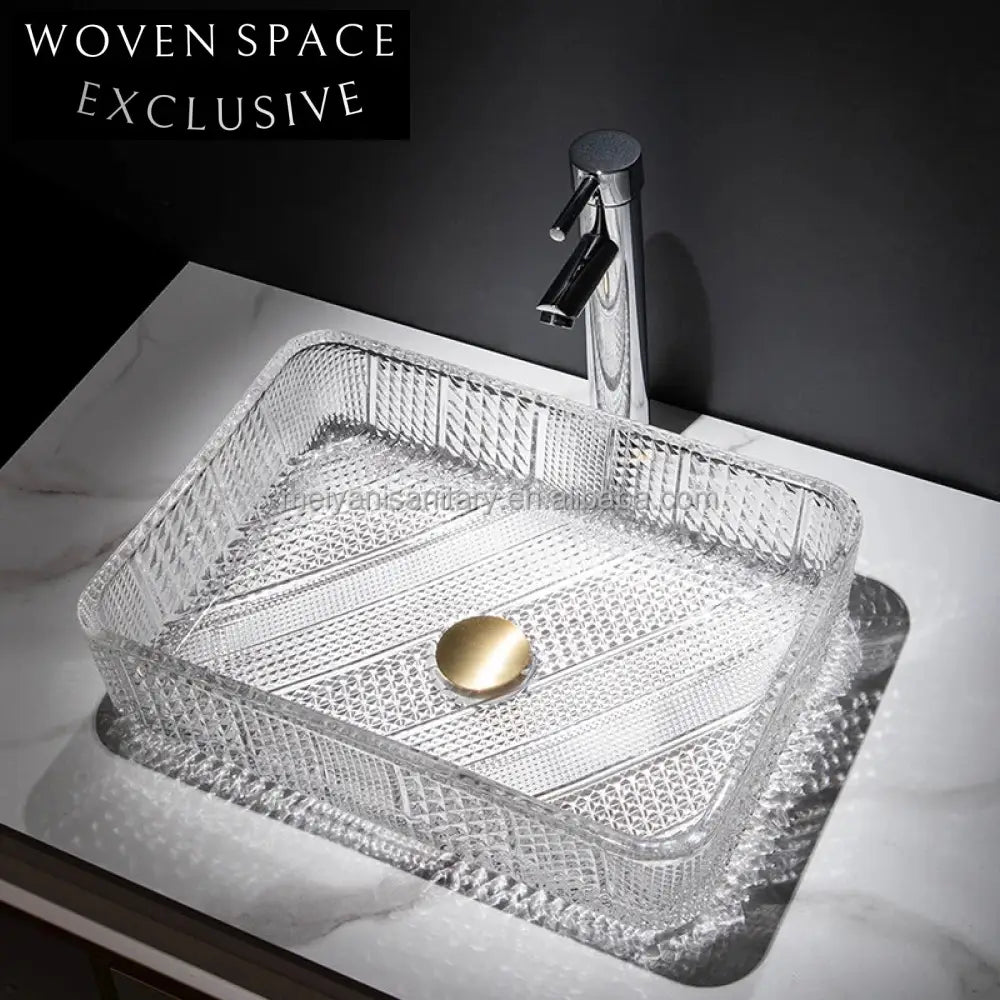 Modern Rectangular Clear Glass Vessel Sink for Bathroom Vanities, Elegant Basin