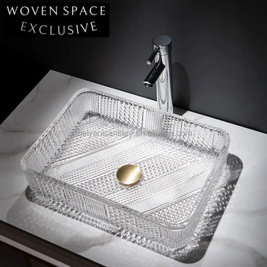 Modern Rectangular Clear Glass Vessel Sink for Bathroom Vanities, Elegant Basin