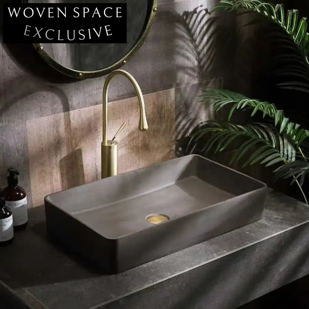 Modern Rectangular Concrete Countertop Vessel Bathroom Sink Basin