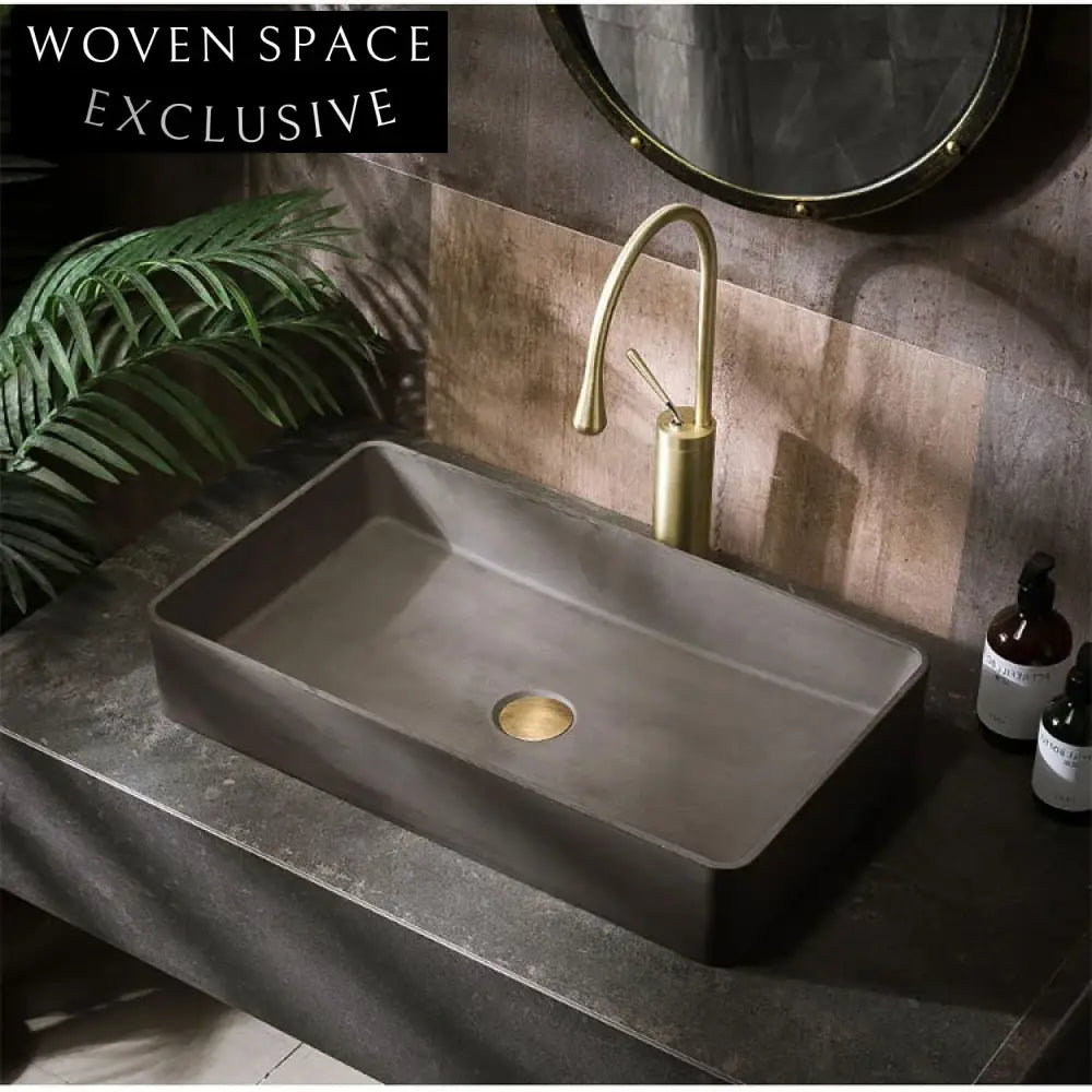 Modern Rectangular Concrete Countertop Vessel Bathroom Sink Basin
