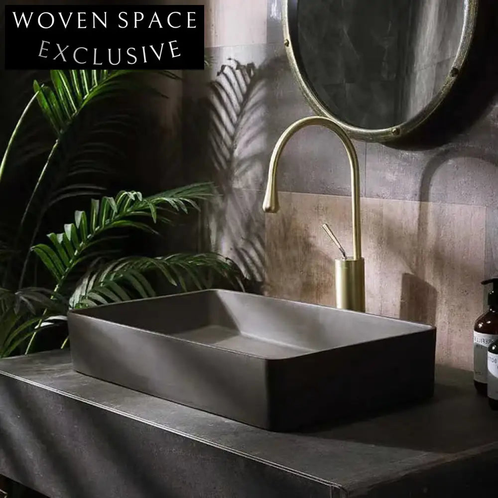 Modern Rectangular Concrete Countertop Vessel Bathroom Sink Basin