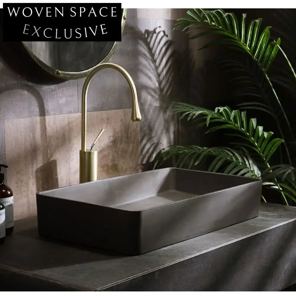 Modern Rectangular Concrete Countertop Vessel Bathroom Sink Basin